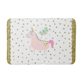 Rosa & Guld Glitter Enhörning Flickor Glittrig Loo Badrumsmatta