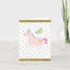 Rosa & Guld Glitter Enhörning Flickors Födelsedags Kort