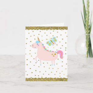 Rosa & Guld Glitter Enhörning Flickors Födelsedags Kort