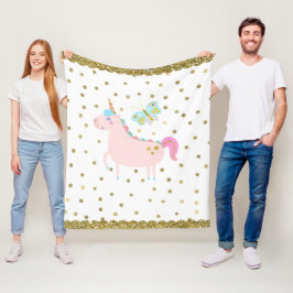 Rosa & Guld Glitter Enhörning Flickors Sovrum Nurs Fleecefilt