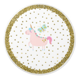 Rosa & Guld Glitter Enhörning Flickors Sovrum Nurs Knopp