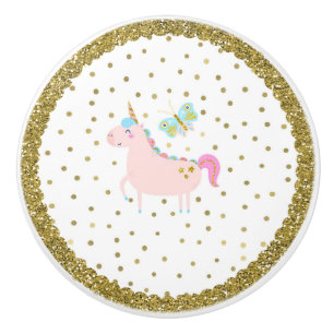 Rosa & Guld Glitter Enhörning Flickors Sovrum Nurs Knopp