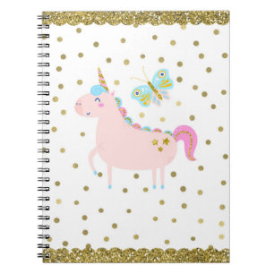 Rosa & Guld Glitter Enhörning Konfetti Prickar Fli Anteckningsbok