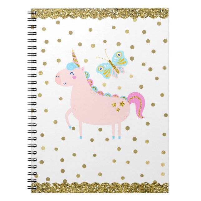 Rosa & Guld Glitter Enhörning Konfetti Prickar Fli Anteckningsbok (Framsidan)