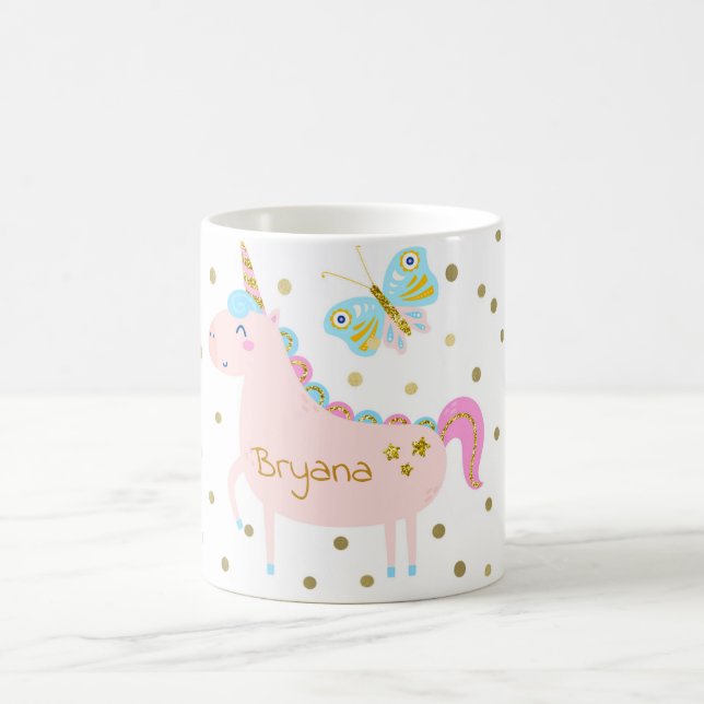 Rosa & Guld Glitter Enhörning Konfettiprickar Kaffemugg (Center)