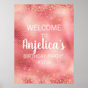 Rosa Guld Glitter Flickas Födelsedagsfest Poster