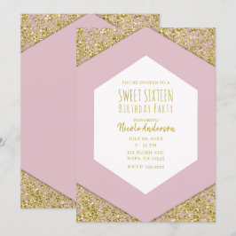 Rosa Guld Glitter Flingor Glam Söta 16 Födelsedags Inbjudningar
