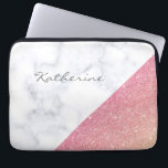 Rosa guld- glitter för elegant geometrisk laptop sleeve<br><div class="desc">Den moderna geometriska designen som presenterar rosa guld- glitter- och vitmarmor för faux,  färgar kvarteret.</div>