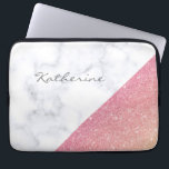 Rosa guld- glitter för elegant geometrisk laptop sleeve<br><div class="desc">Den moderna geometriska designen som presenterar rosa guld- glitter- och vitmarmor för faux,  färgar kvarteret.</div>