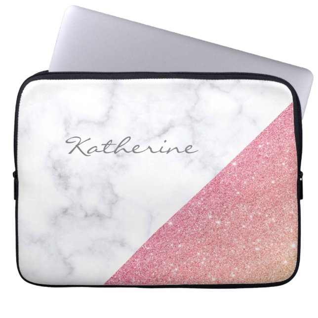 Rosa guld- glitter för elegant geometrisk laptop sleeve (Framsidan)