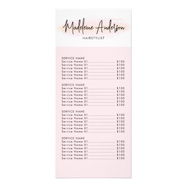 Rosa guld glitter frisörsalong reklamkort (Framsidan)