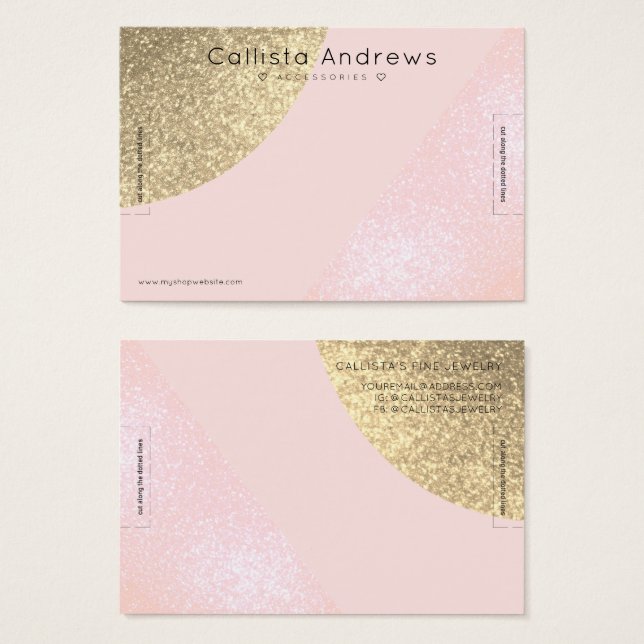  Rosa Guld Glitter Geo Heart Bracelet Visning Visitkort (Framsida & baksida)