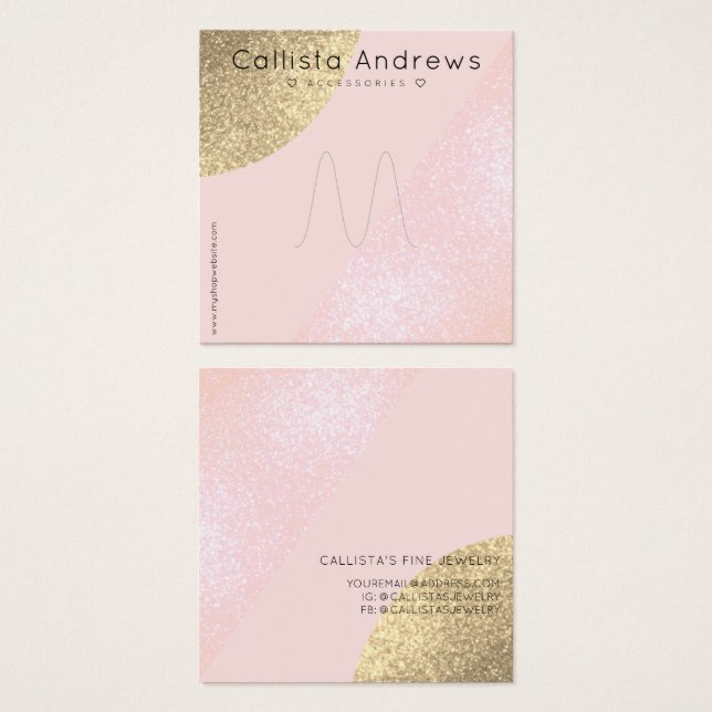  Rosa Guld Glitter Geo Heart Ring Visning Fyrkantigt Visitkort (Framsida & baksida)