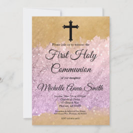 Rosa Guld Glitter Girl Första Heligan Communice Inbjudningar