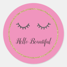 Rosa Guld Glitter Girly Black Eyelash Runt Klistermärke