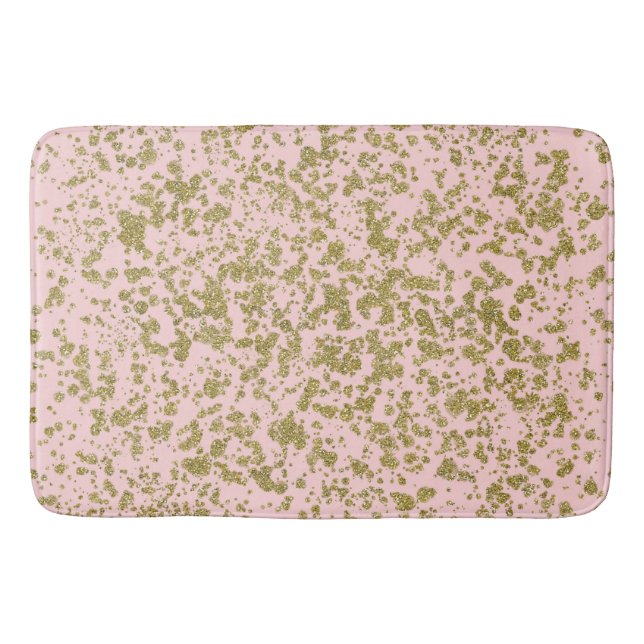 Rosa & Guld Glitter Girly Glam Modern Splatter Badrumsmatta (Framsidan)