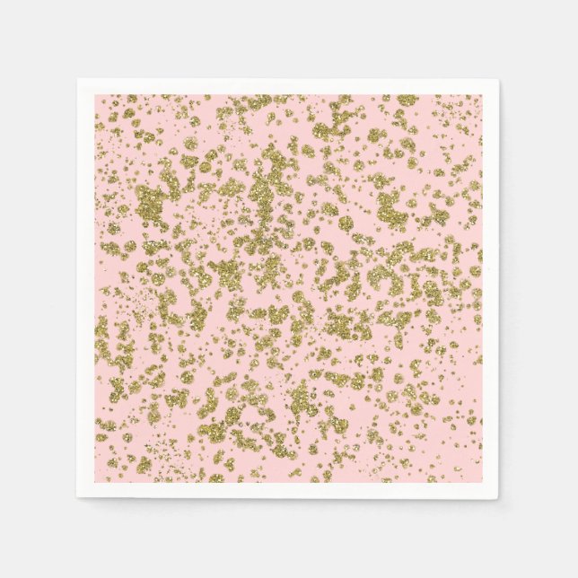 Rosa & Guld Glitter Girly Glam Modern Splatter Pappersservett (Framsidan)