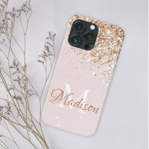 Rosa Guld Glitter Girly Söt Initial Namn