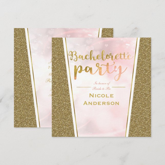 Rosa Guld Glitter Glam Gnistrande Sjungningsfest Inbjudningar (Fram/baksida)