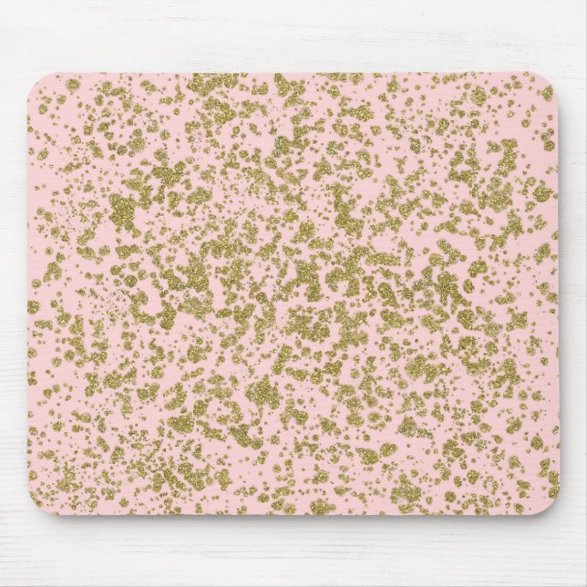 Rosa & Guld Glitter Glamoröst Modernt Splatter Musmatta (Framsidan)