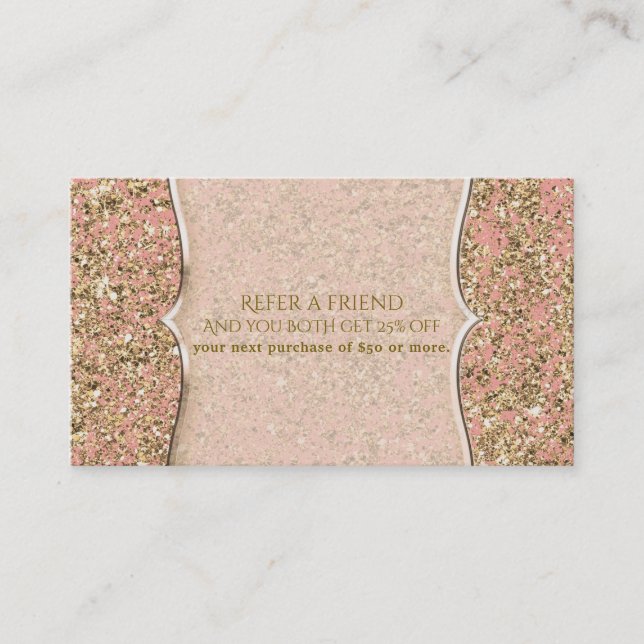 Rosa & Guld Glitter Glamour Chic Referera En Vän Rabattkort (Framsida)