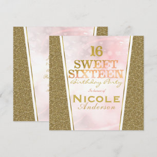 Rosa guld glitter glamour Sweet 16 födelsedagsfest Inbjudningar