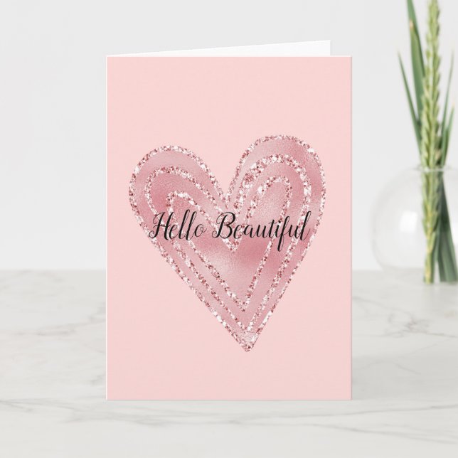  Rosa Guld Glitter Glitzy Heart Kort (Framsida)