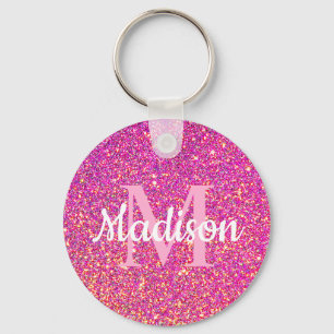 Rosa Guld Glitter Gnistra Chic Monogram Namn Nyckelring