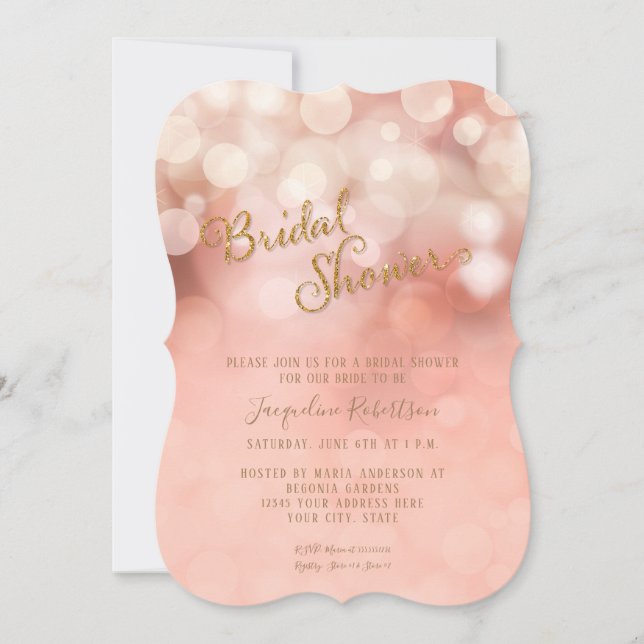  Rosa Guld Glitter Gnistra Möhippa Inbjudningar (Framsida)