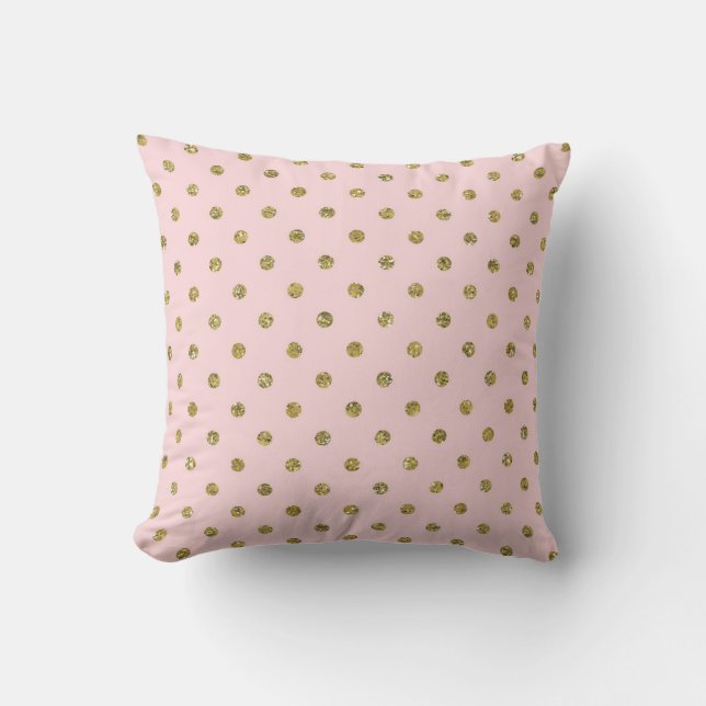 Rosa & Guld Glitter Gnistra Polka dots minimalt Kudde (Framsida)