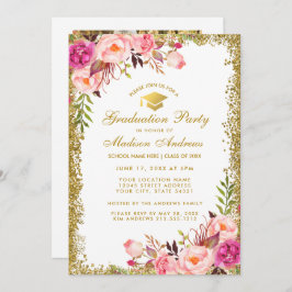 Rosa Guld Glitter Grad Party Inbjudan - Fotostöd t