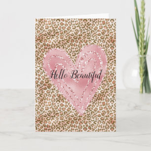 Rosa Guld Glitter Heart Leopard Skriv ut Kort