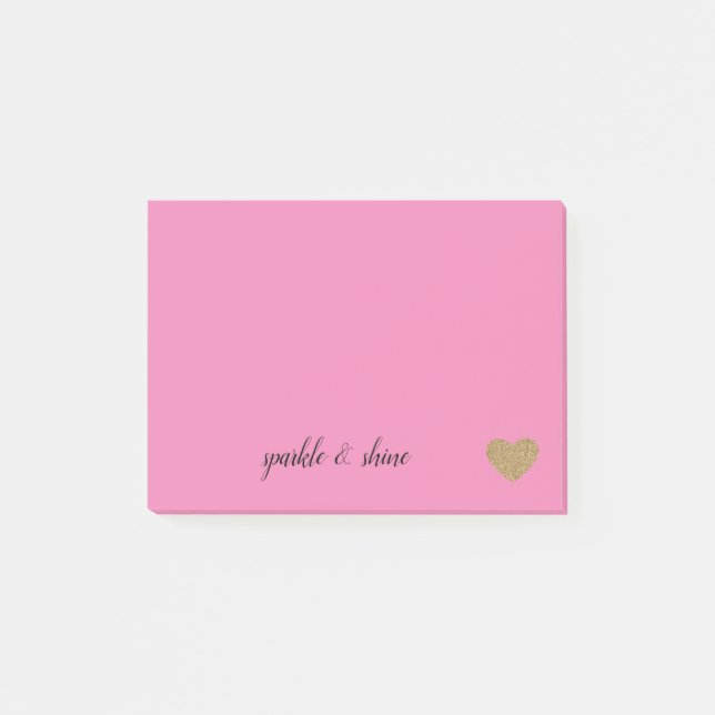 Rosa Guld Glitter Heart Post-it Block (Framsida)