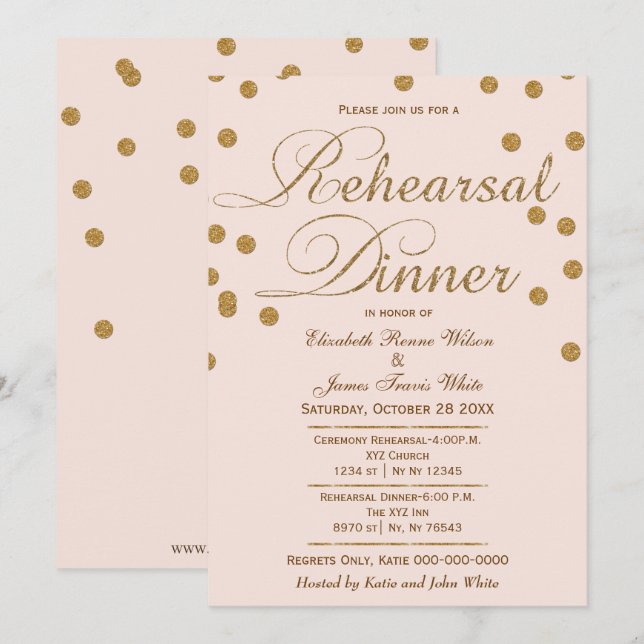  rosa guld glitter-inbjudningskort för repetitions inbjudningar (Fram/baksida)