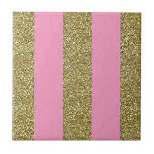 Rosa & Guld Glitter Kakelplatta