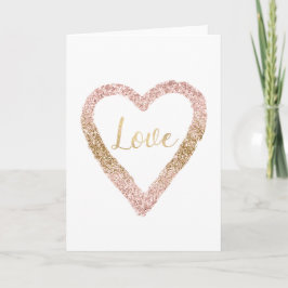 Rosa Guld Glitter Kärlek Heart Kort