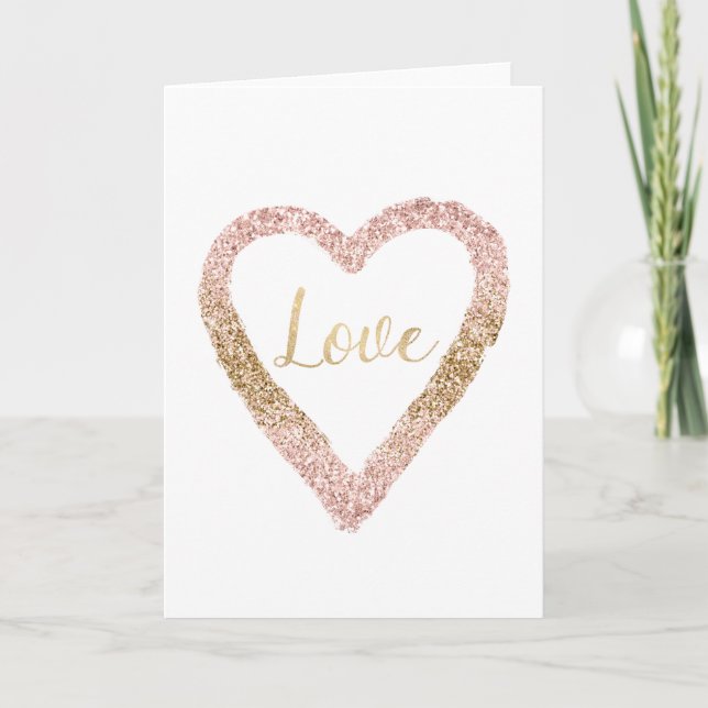  Rosa Guld Glitter Kärlek Heart Kort (Framsida)