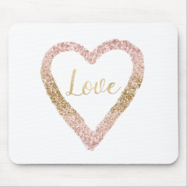 Rosa Guld Glitter Kärlek Heart Musmatta
