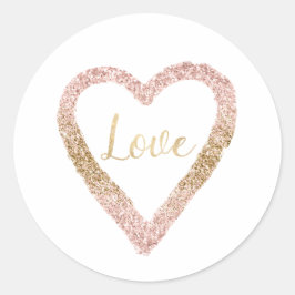 Rosa Guld Glitter Kärlek Heart Runt Klistermärke