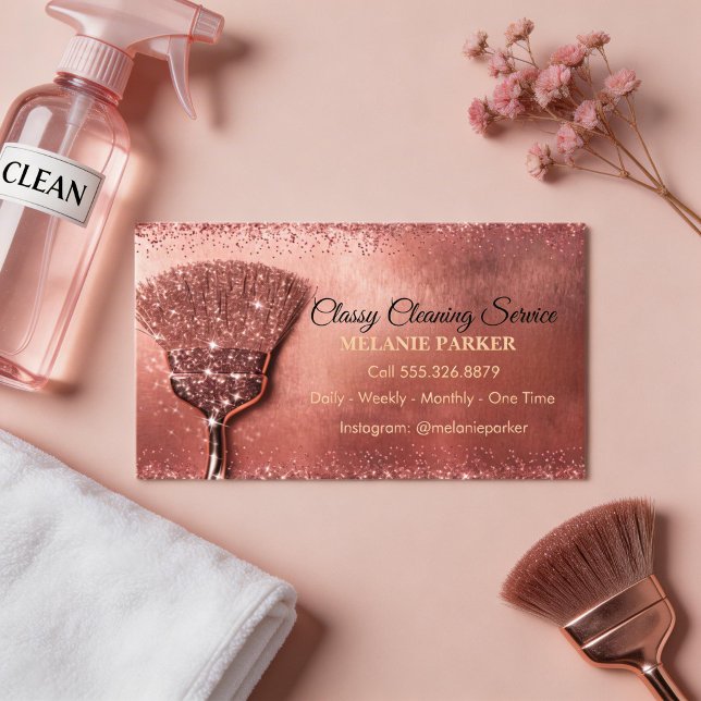 Rosa Guld Glitter Klassiska Städtjänster Visitkort (Skapare uppladdad)