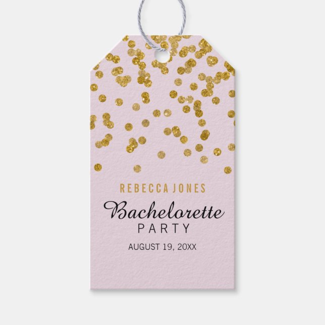 Rosa Guld Glitter konetti Bachelorette Gift-Märkre Presentetikett (Framsidan)