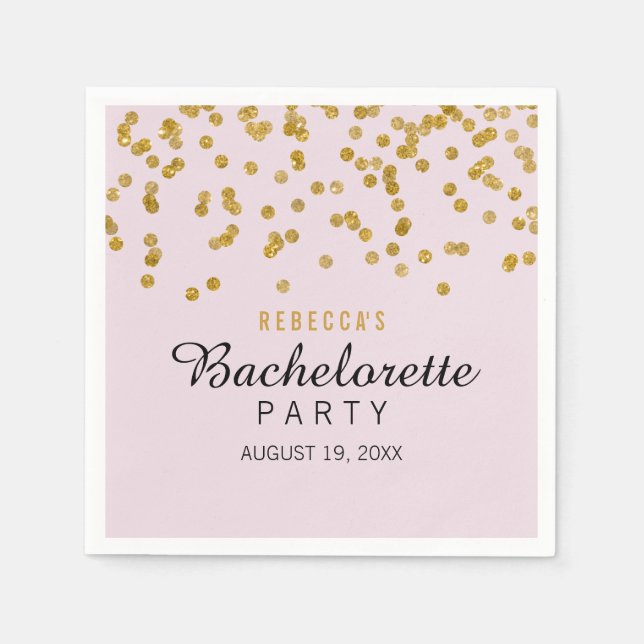 Rosa Guld Glitter konetti Bachelorette Napkins Pappersservett (Framsidan)