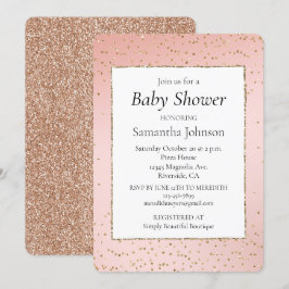 Rosa Guld Glitter-konfetti-babyskor Inbjudningar