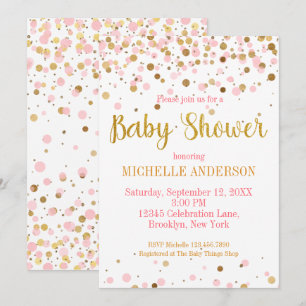Rosa Guld Glitter Konfetti Modern babystövel Inbjudningar