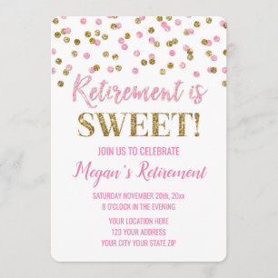 Rosa Guld Glitter-konfetti Pension Party Inbjudningar