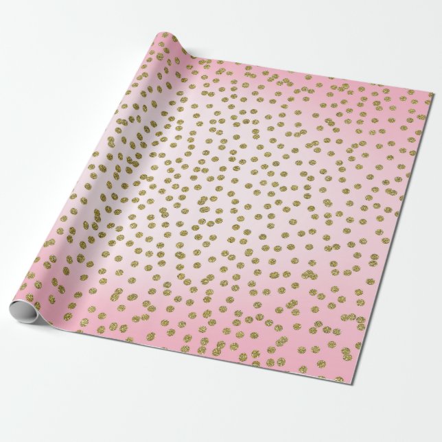 Rosa & Guld Glitter Konfetti Prickar Trendig Glam Presentpapper (Utrullad)
