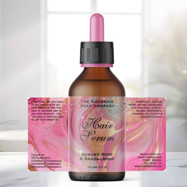 Rosa Guld Glitter Kosmetik Droppar Flaska Etikett Fraktsedel (Skapare uppladdad)