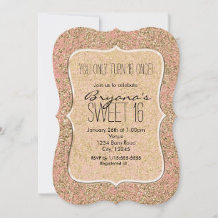Rosa & Guld Glitter Kristall Glam Festin Inbjudnin Inbjudningar