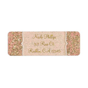 Rosa & Guld Glitter Kristall Glam Festinladning Returadress Etikett