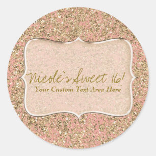 Rosa & Guld Glitter Kristall Glam Födelsedagsprese Runt Klistermärke